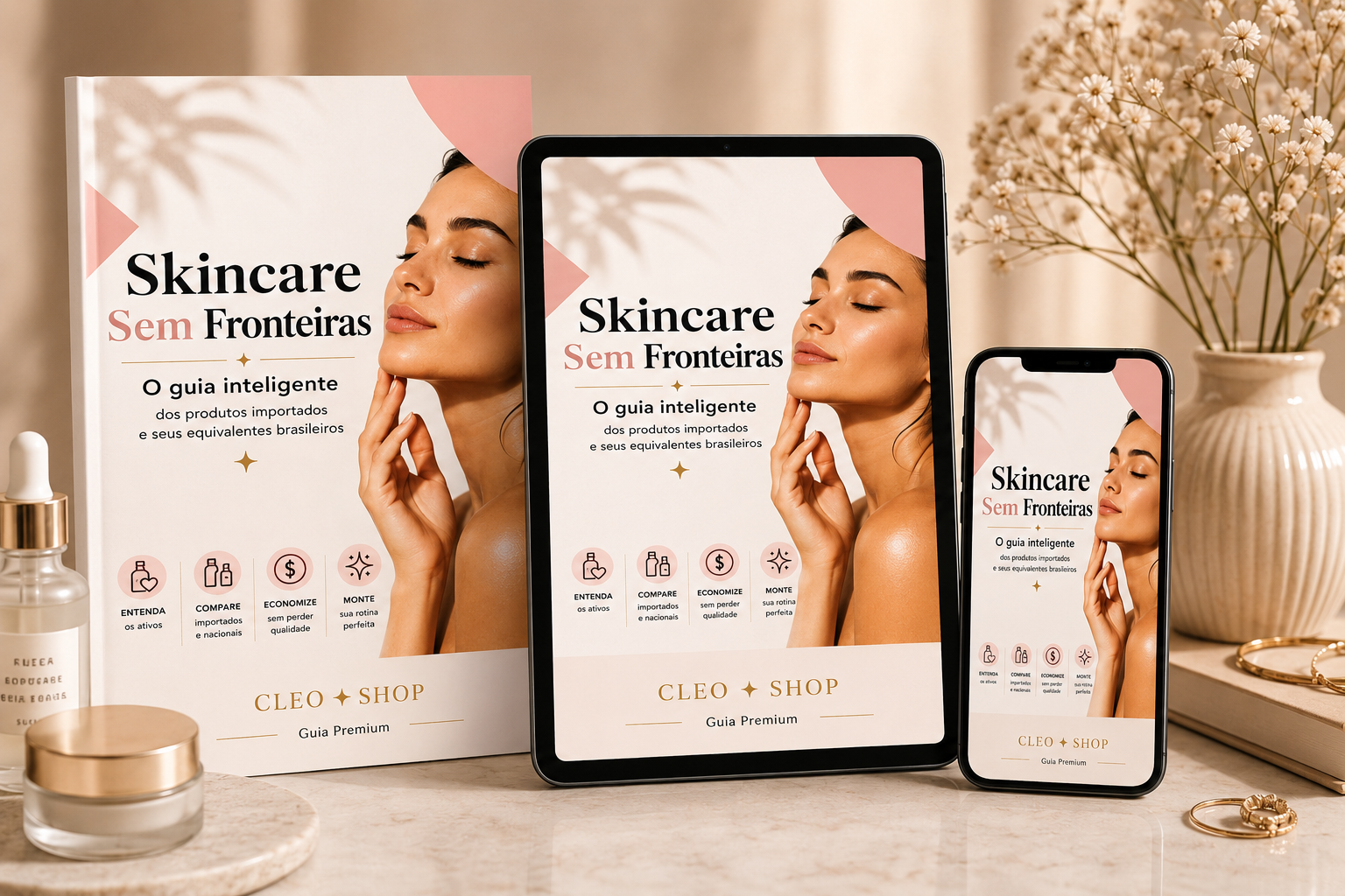 Mockup do ebook Skincare Sem Fronteiras
